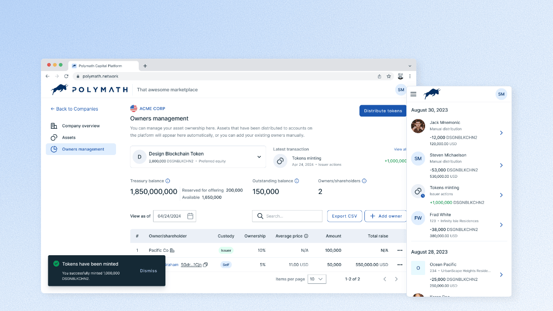 Polymath investment dashboard with account and holdings information.